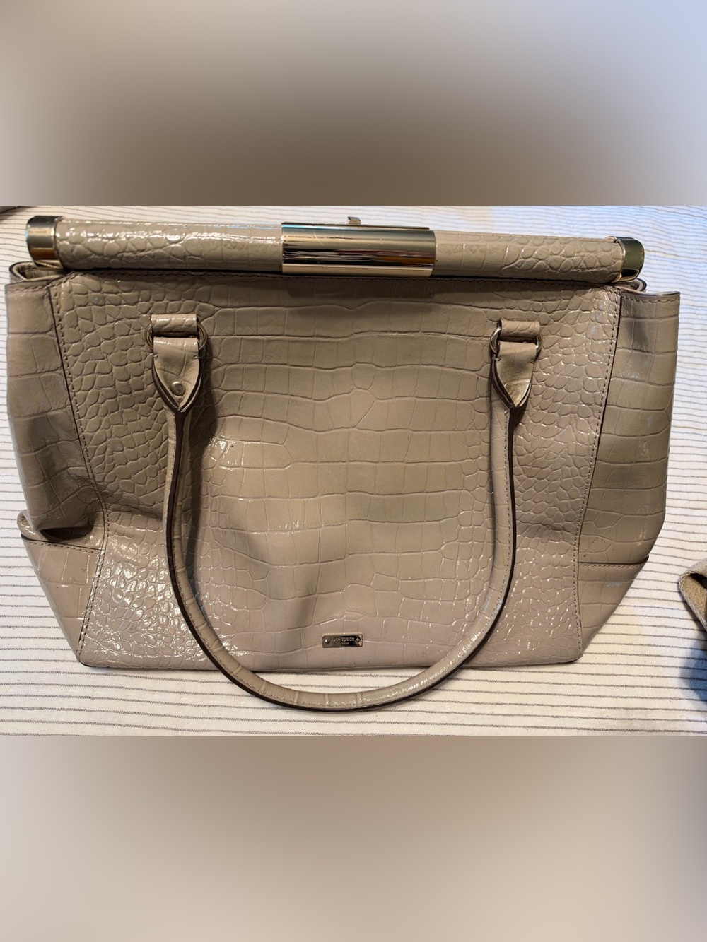 kate spade Shimmery Croc-Embossed Satchel in Taupe - Picture 2 of 5